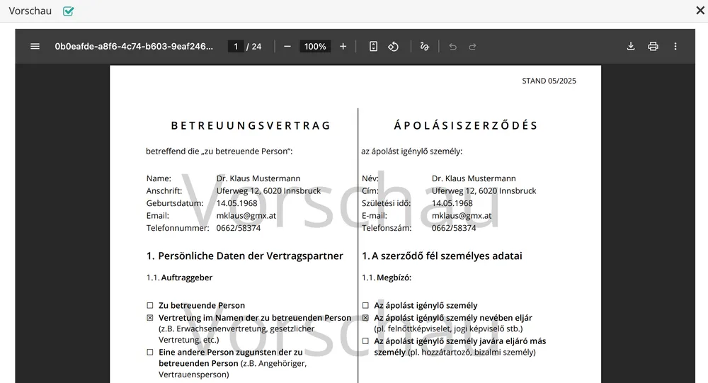 wko Betreuungsvertrag mehrsprachig